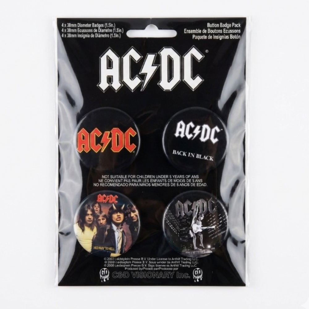 NWT•AC/DC Button Badge Pin Set 4 Pack Highway To Hell